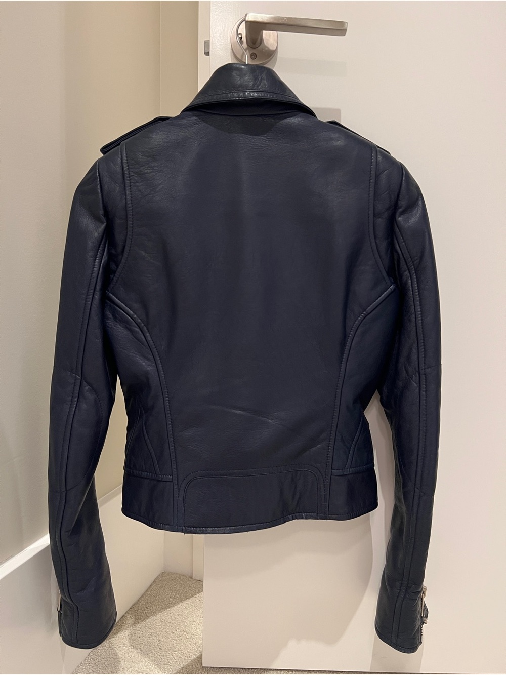 Balenciaga Dark Navy Leather Moto Jacket - Picture 4 of 16